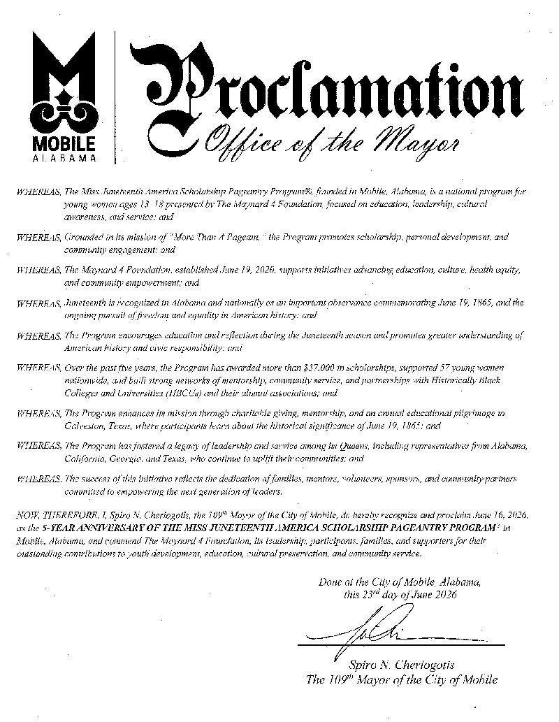 Miss Juneteenth America - Mobile Proclamation 2026