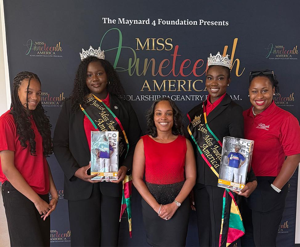 Junior Miss Juneteenth America 2026 and Teen Miss Juneteenth America 2026 with Miss Juneteenth America program leadership.