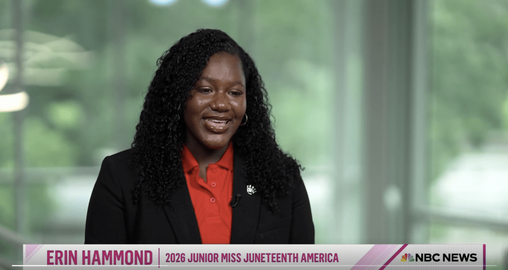 Queen Erin Hammond, Junior Miss Juneteenth America 2026, during the Jenna & Sheinelle interview.