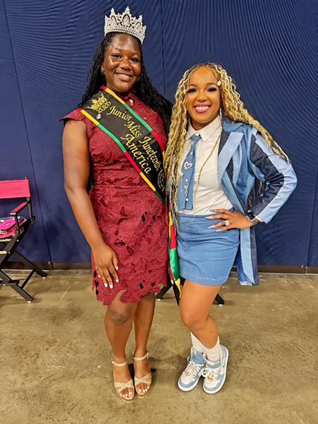 Queen Erin Hammond with a Sisters for Life Wellness Expo host after the Young Crowned Queens panel.