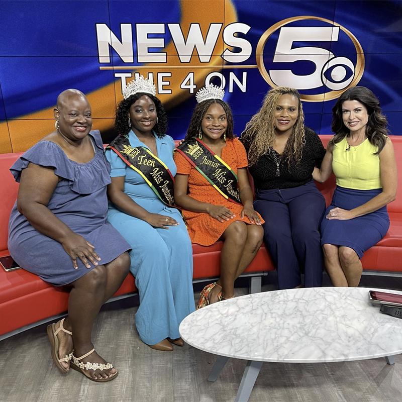 2023 Miss Juneteenth America crowned queens with WKRG News 5 representatives during a studio appearance.