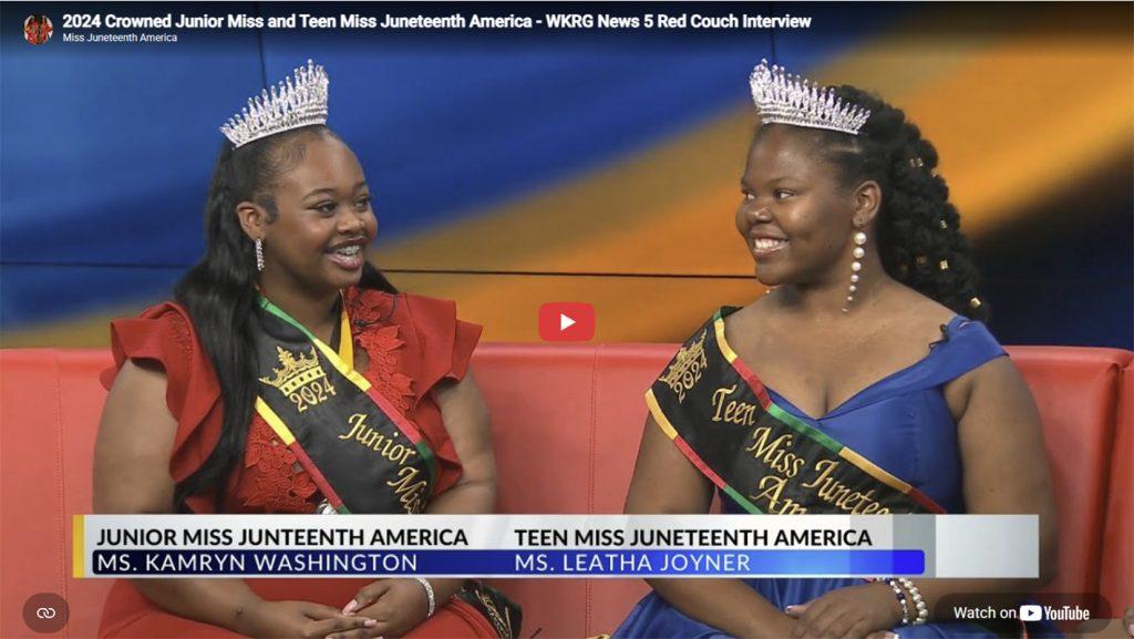 Junior Miss Juneteenth America 2024 Kamryn Washington and Teen Miss Juneteenth America 2024 Leatha Joyner during a WKRG News 5 interview.