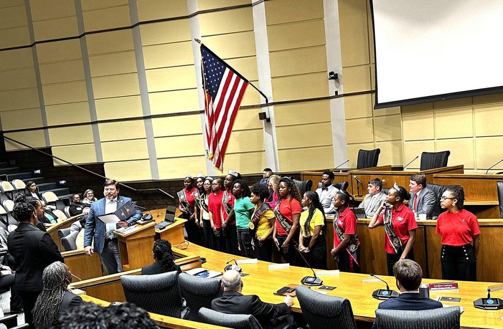 Miss Juneteenth America representatives and City of Mobile leaders gathered during the June 23, 2026 proclamation ceremony.