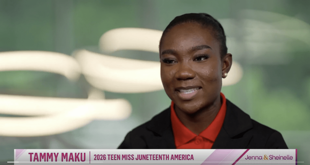 Queen Tammy Maku, Teen Miss Juneteenth America 2026, during the Jenna & Sheinelle interview.
