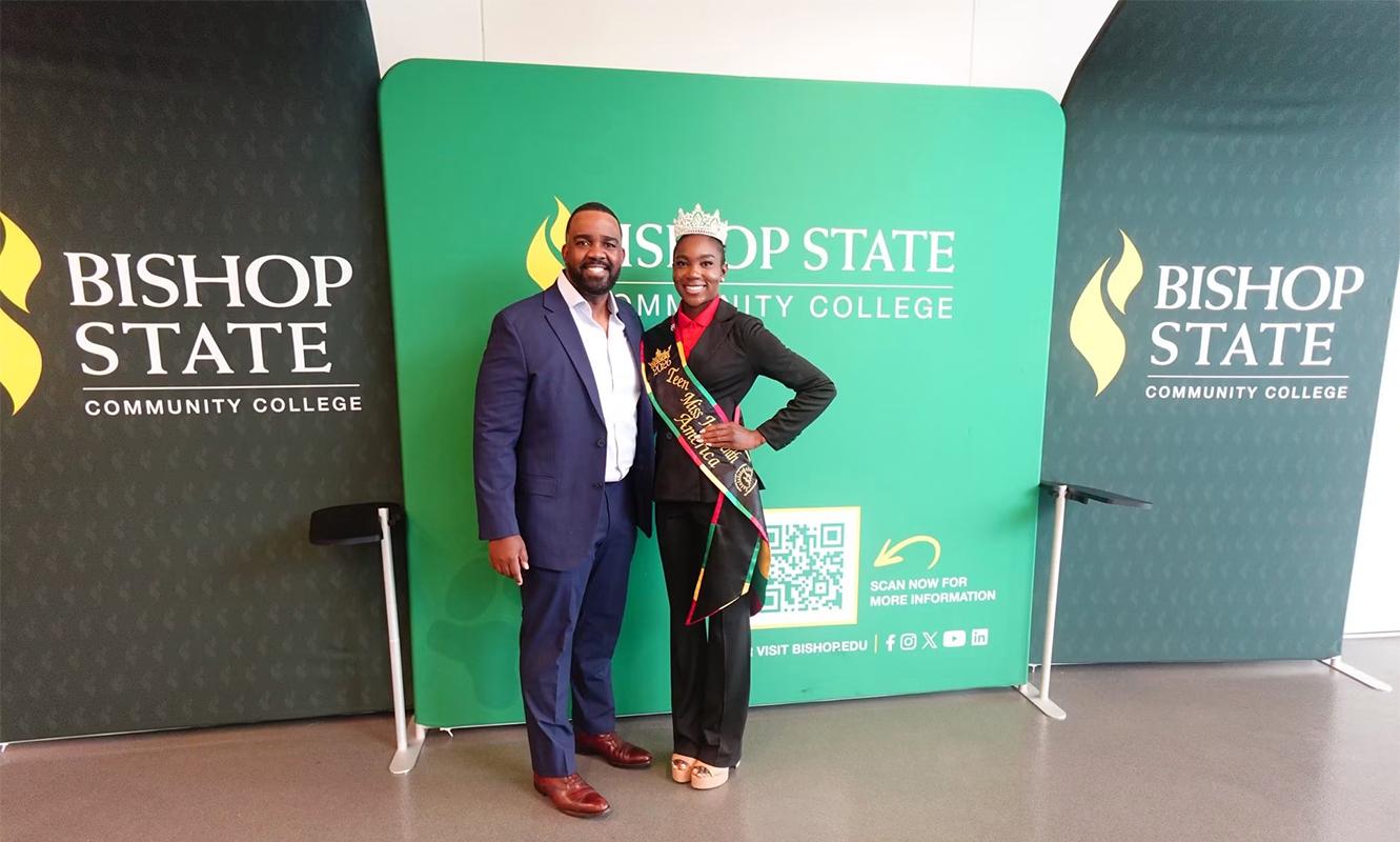 Teen Miss Juneteenth America 2026 at Bishop State Community College in Mobile, Alabama, during the Today Show interview visit.