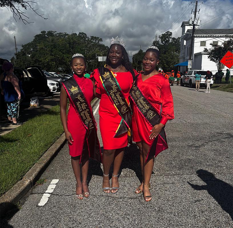Miley Jones, Queen Erin Hammond, and Cayliegh Humphrey representing Miss Juneteenth America at the 2026 Port City Classic in Mobile, Alabama.