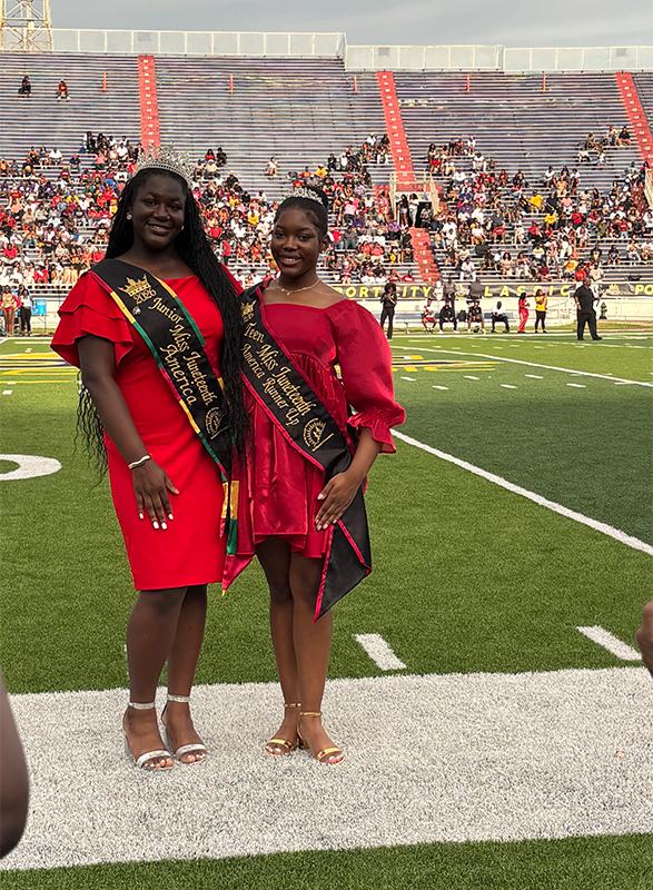 Queen Erin Hammond and Cayliegh Humphrey on the field during the 2026 Port City Classic in Mobile, Alabama.